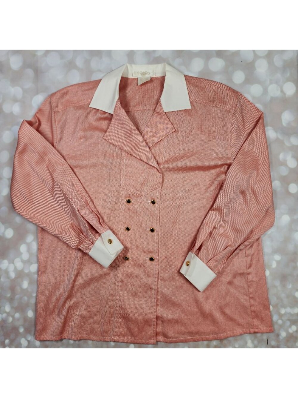 Escada Pink/White Double Breasted Button Down Bankers Shirt, Women's 42